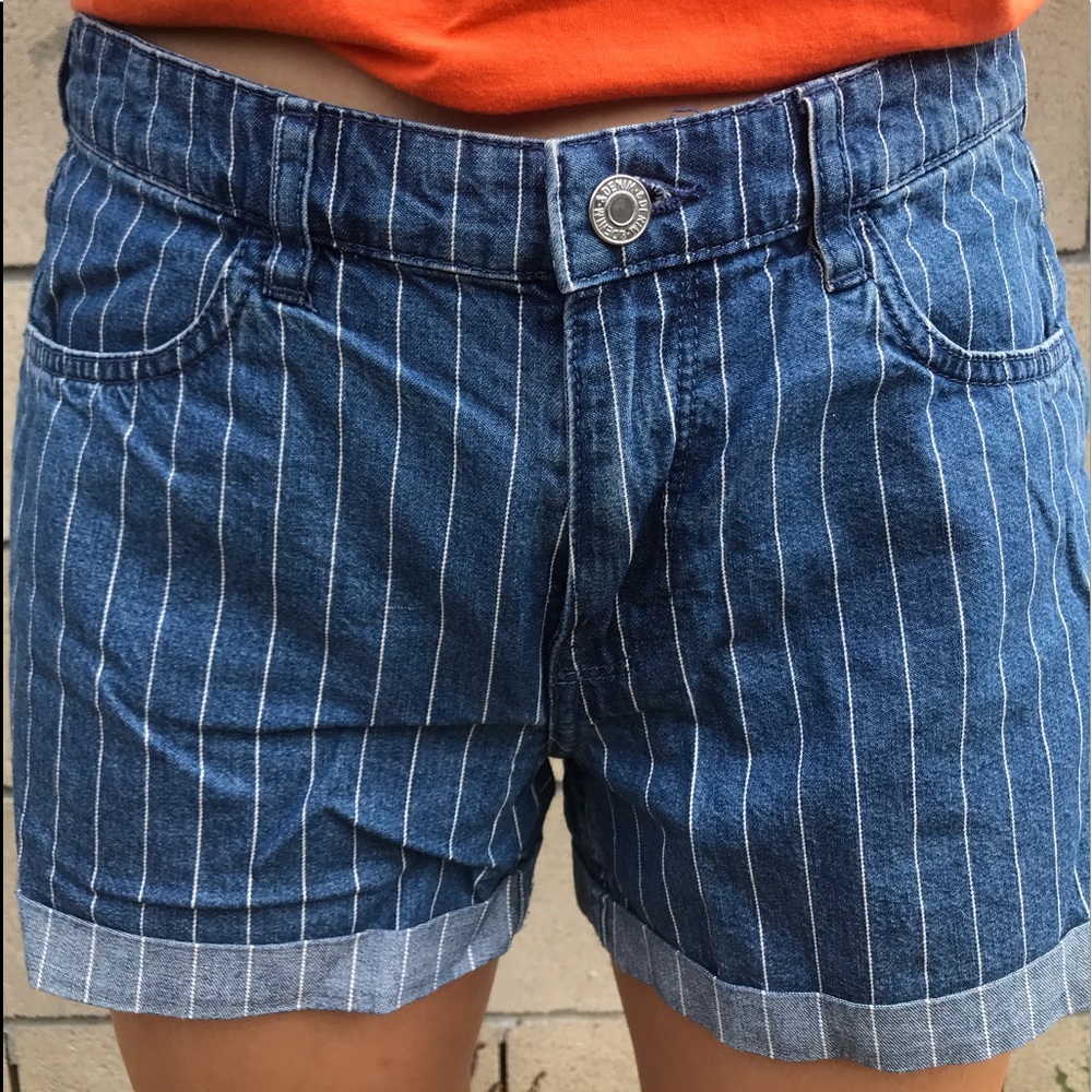 Striped jean shorts
